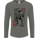 Japanese T-Rex Ninja MMA Mixed Martial Arts Mens Long Sleeve T-Shirt Charcoal