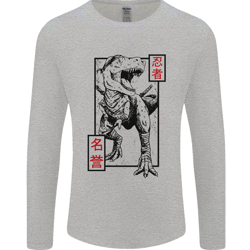 Japanese T-Rex Ninja MMA Mixed Martial Arts Mens Long Sleeve T-Shirt Sports Grey