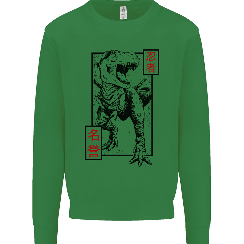 Japanese T-Rex Ninja MMA Mixed Martial Arts Mens Sweatshirt Jumper Irish Green