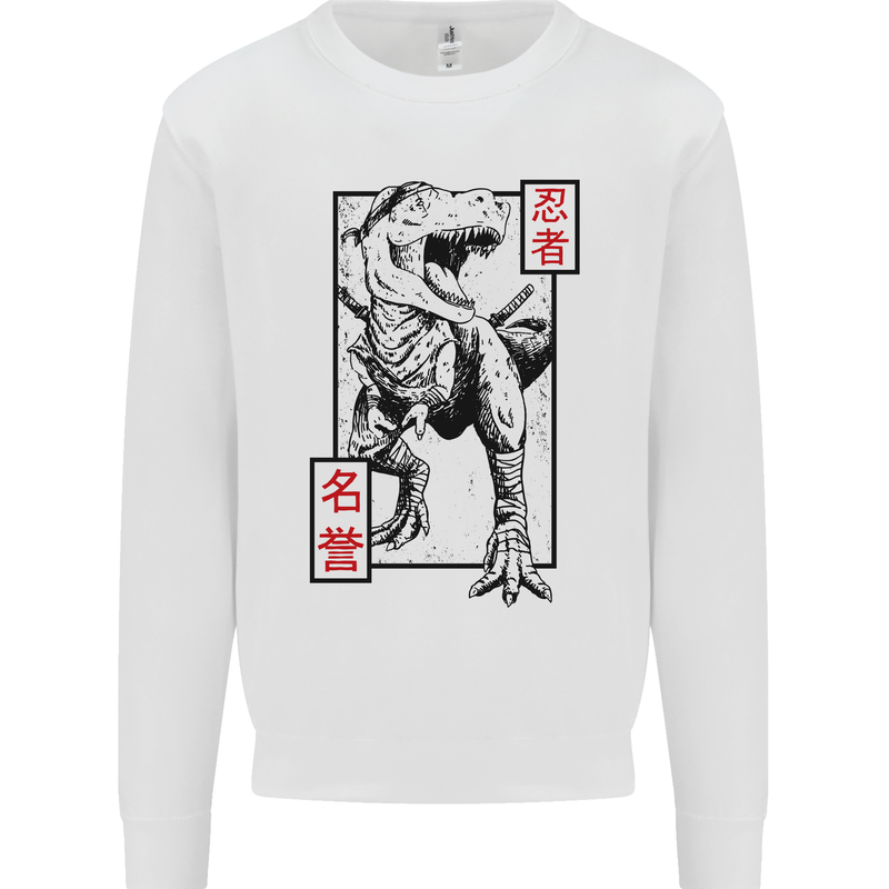 Japanese T-Rex Ninja MMA Mixed Martial Arts Mens Sweatshirt Jumper White