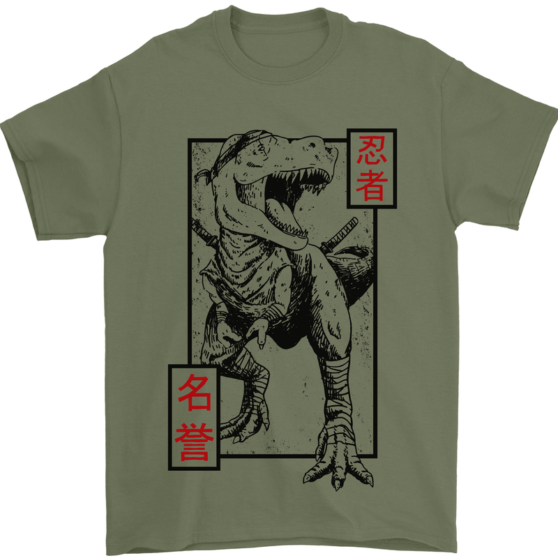 Japanese T-Rex Ninja MMA Mixed Martial Arts Mens T-Shirt 100% Cotton Military Green