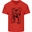 Japanese T-Rex Ninja MMA Mixed Martial Arts Mens V-Neck Cotton T-Shirt Red