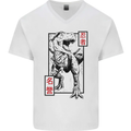 Japanese T-Rex Ninja MMA Mixed Martial Arts Mens V-Neck Cotton T-Shirt White