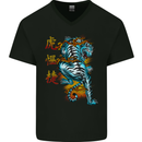 Japanese Tiger Japan Text Dragon Mens V-Neck Cotton T-Shirt Black