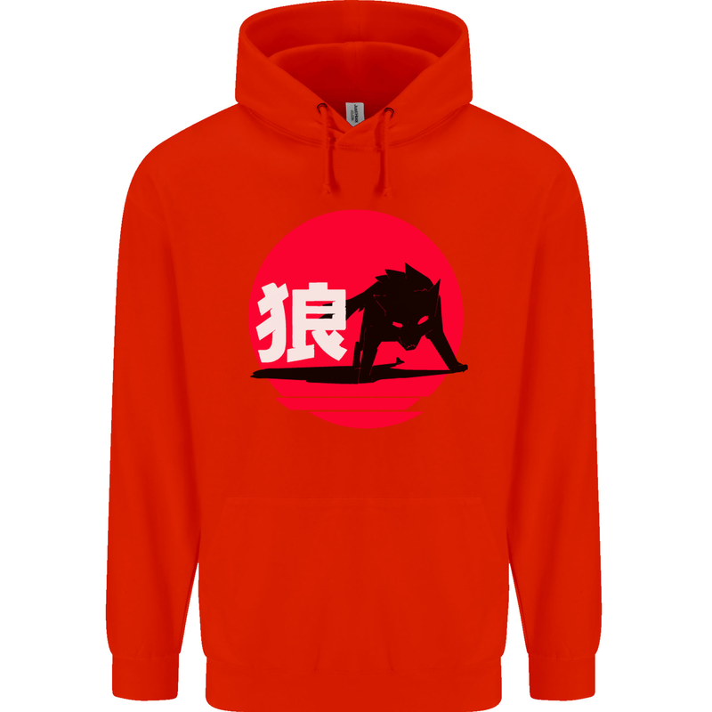Japanese Wolf Japan Childrens Kids Hoodie Bright Red