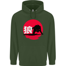 Japanese Wolf Japan Childrens Kids Hoodie Forest Green
