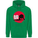 Japanese Wolf Japan Childrens Kids Hoodie Irish Green