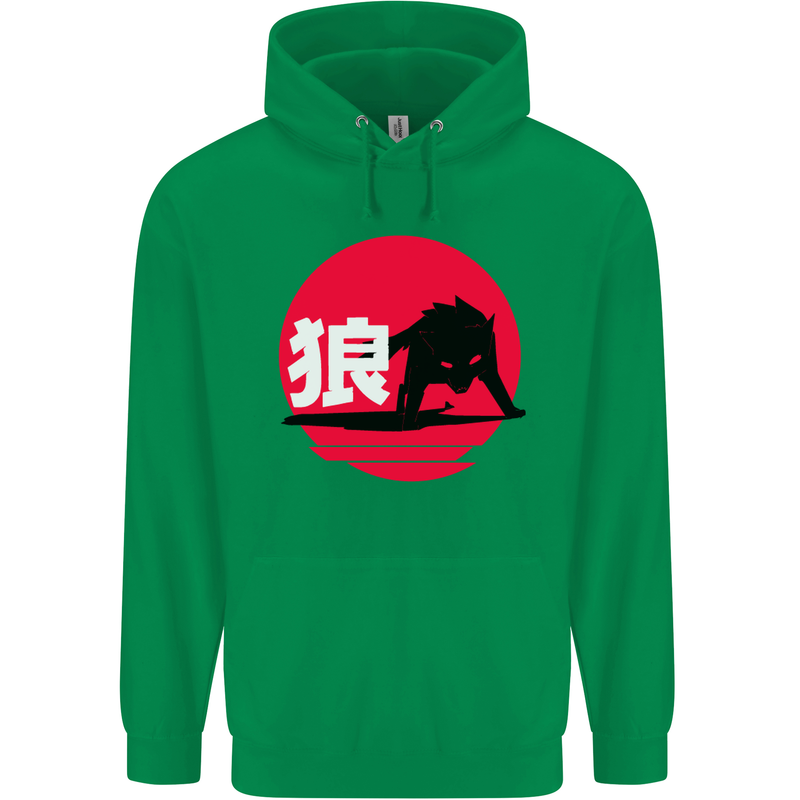 Japanese Wolf Japan Childrens Kids Hoodie Irish Green