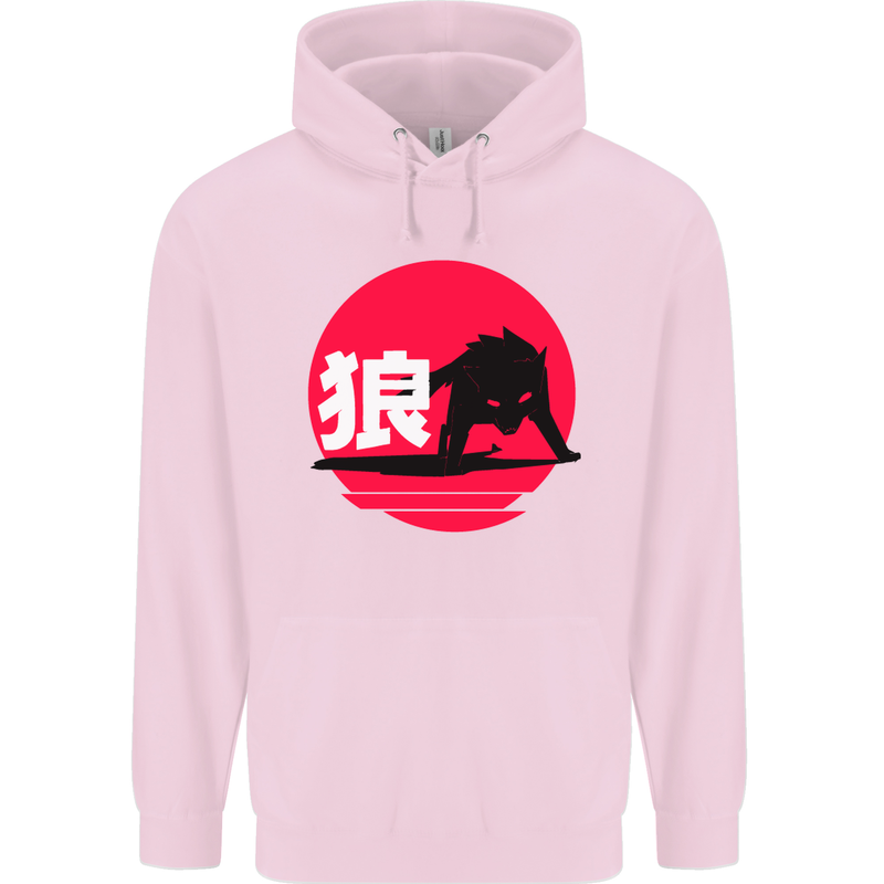 Japanese Wolf Japan Childrens Kids Hoodie Light Pink