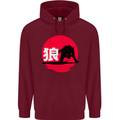 Japanese Wolf Japan Childrens Kids Hoodie Maroon