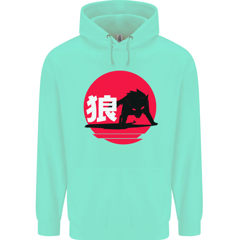 Japanese Wolf Japan Childrens Kids Hoodie Peppermint