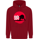 Japanese Wolf Japan Childrens Kids Hoodie Red
