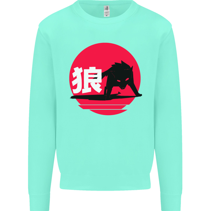 Japanese Wolf Japan Kids Sweatshirt Jumper Peppermint