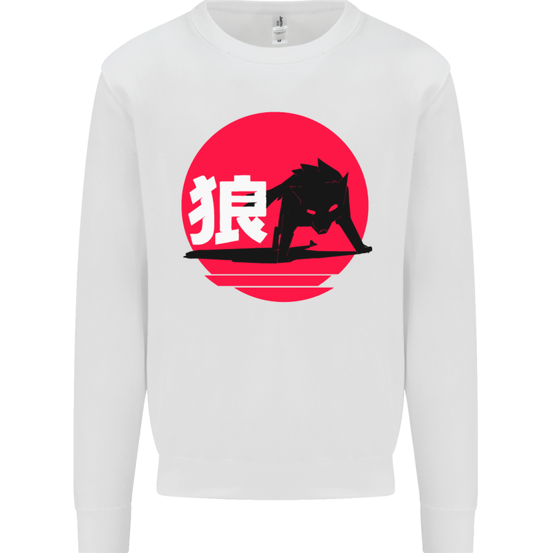 Japanese Wolf Japan Kids Sweatshirt Jumper White