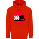Japanese Wolf Japan Mens 80% Cotton Hoodie Bright Red