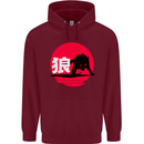 Japanese Wolf Japan Mens 80% Cotton Hoodie Maroon