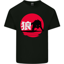 Japanese Wolf Japan Mens Cotton T-Shirt Tee Top Black