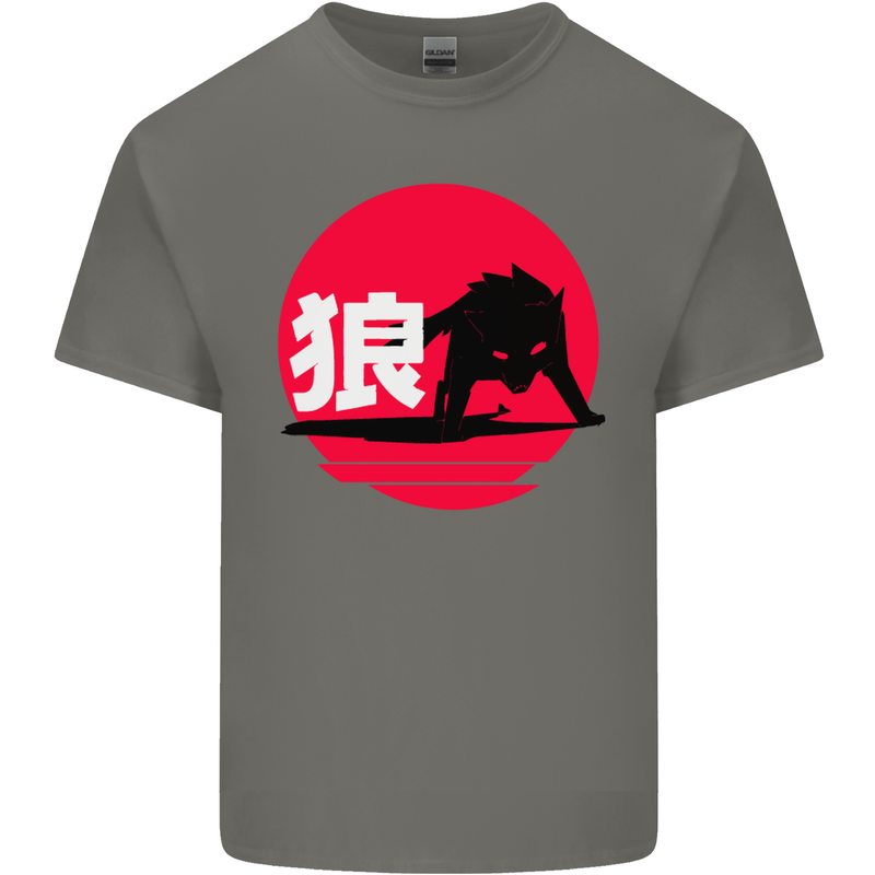 Japanese Wolf Japan Mens Cotton T-Shirt Tee Top Charcoal