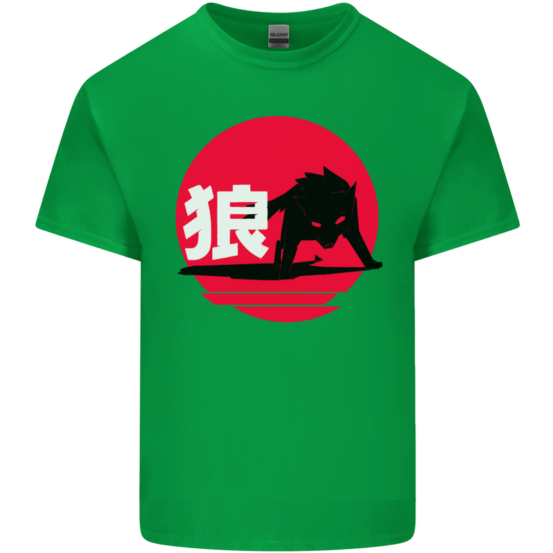 Japanese Wolf Japan Mens Cotton T-Shirt Tee Top Irish Green
