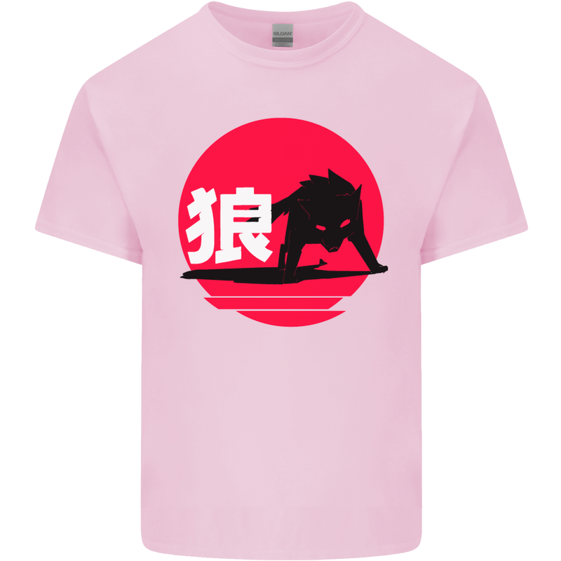 Japanese Wolf Japan Mens Cotton T-Shirt Tee Top Light Pink
