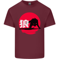 Japanese Wolf Japan Mens Cotton T-Shirt Tee Top Maroon
