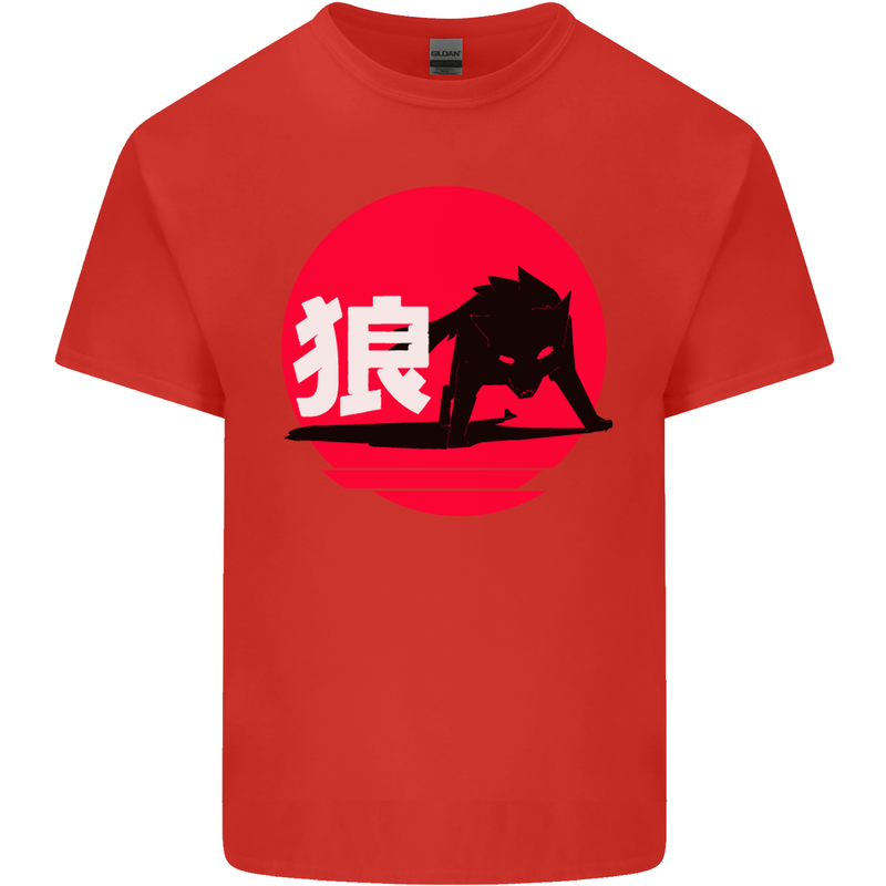 Japanese Wolf Japan Mens Cotton T-Shirt Tee Top Red