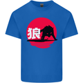 Japanese Wolf Japan Mens Cotton T-Shirt Tee Top Royal Blue