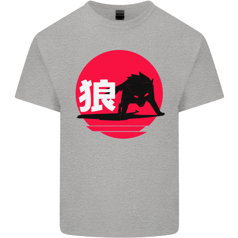Japanese Wolf Japan Mens Cotton T-Shirt Tee Top Sports Grey