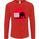 Japanese Wolf Japan Mens Long Sleeve T-Shirt Red