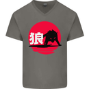Japanese Wolf Japan Mens V-Neck Cotton T-Shirt Charcoal