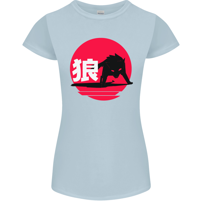 Japanese Wolf Japan Womens Petite Cut T-Shirt Light Blue