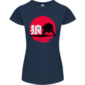 Japanese Wolf Japan Womens Petite Cut T-Shirt Navy Blue
