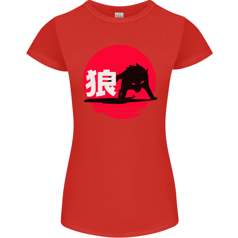 Japanese Wolf Japan Womens Petite Cut T-Shirt Red