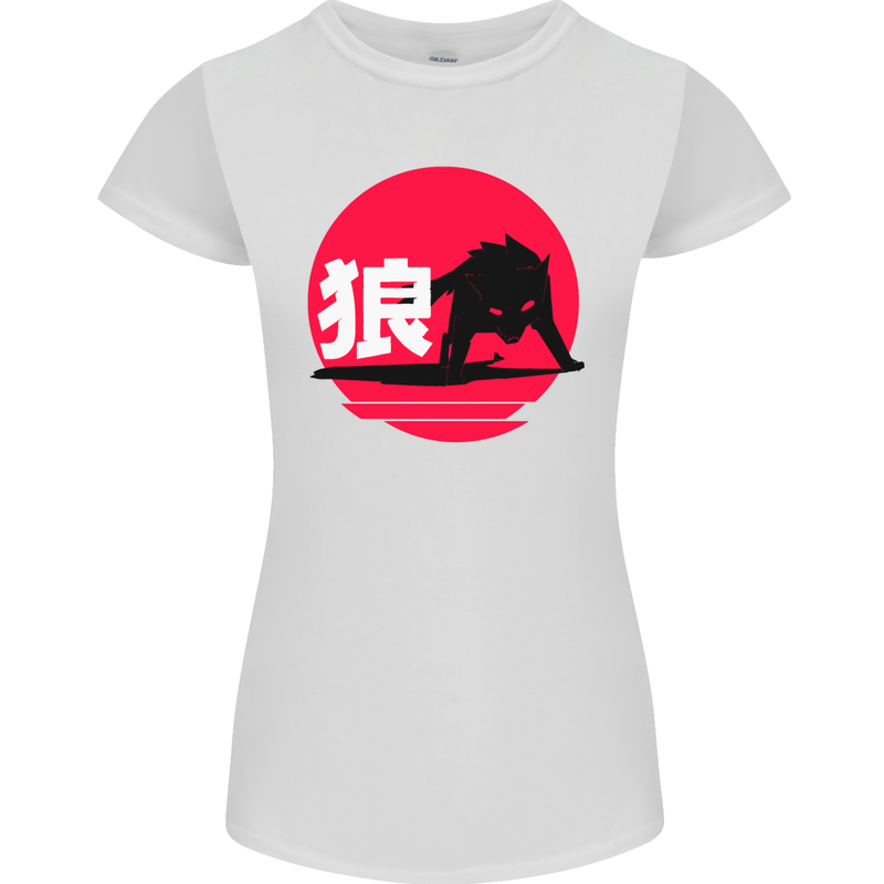 Japanese Wolf Japan Womens Petite Cut T-Shirt White