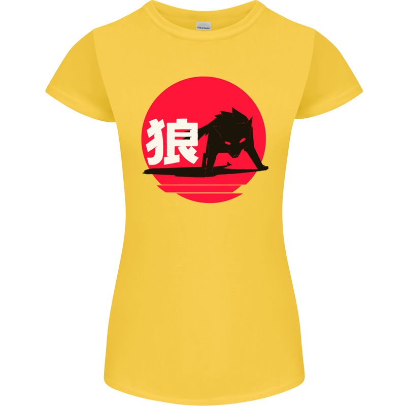 Japanese Wolf Japan Womens Petite Cut T-Shirt Yellow