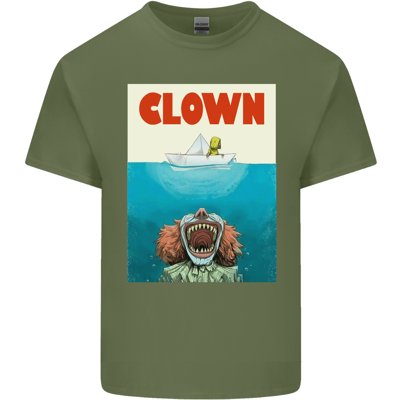 Jaws Funny Parody Clown Halloween Horror Mens Cotton T-Shirt Tee Top Military Green