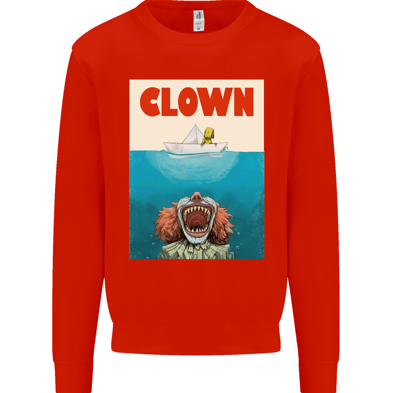 Jaws Funny Parody Clown Halloween Horror Mens Sweatshirt Jumper Bright Red
