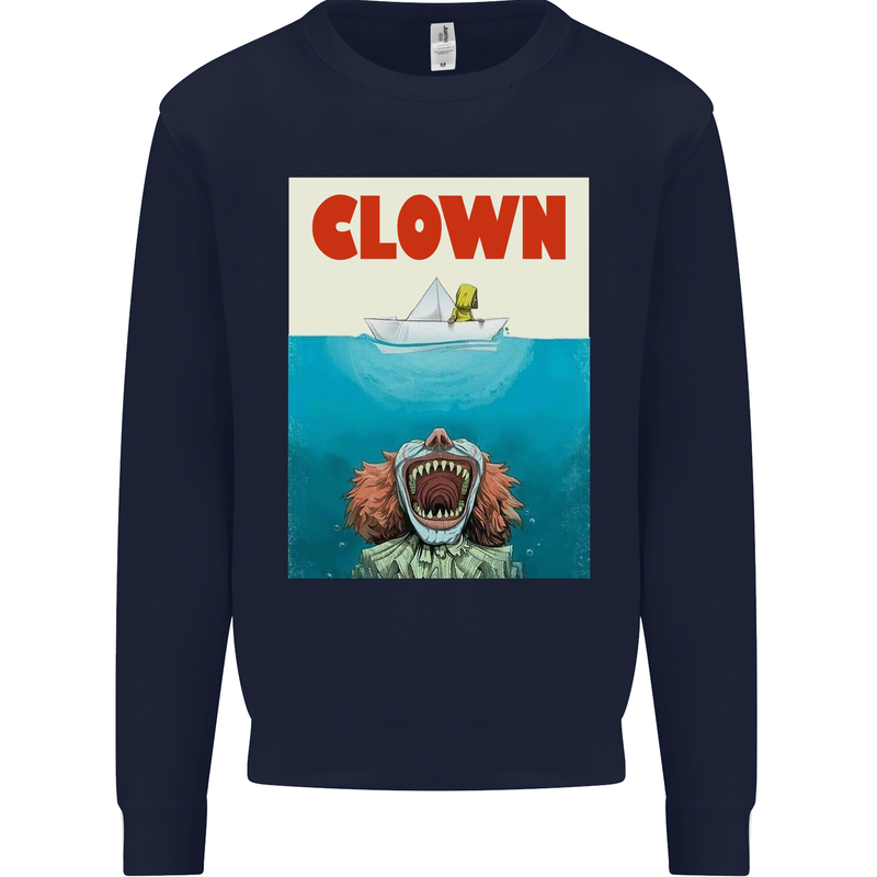 Jaws Funny Parody Clown Halloween Horror Mens Sweatshirt Jumper Navy Blue