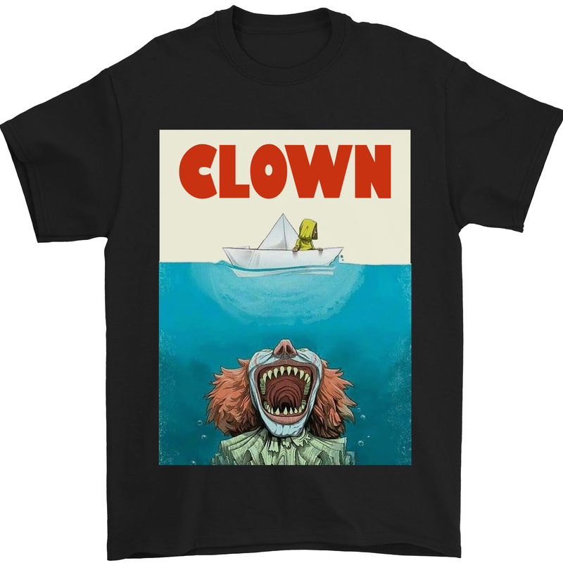 Jaws Funny Parody Clown Halloween Horror Mens T-Shirt Cotton Gildan Black