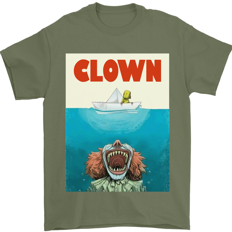 Jaws Funny Parody Clown Halloween Horror Mens T-Shirt Cotton Gildan Military Green