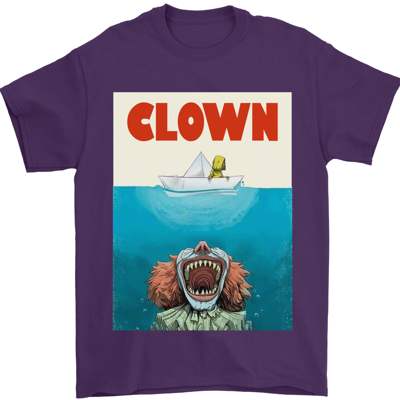 Jaws Funny Parody Clown Halloween Horror Mens T-Shirt Cotton Gildan Purple