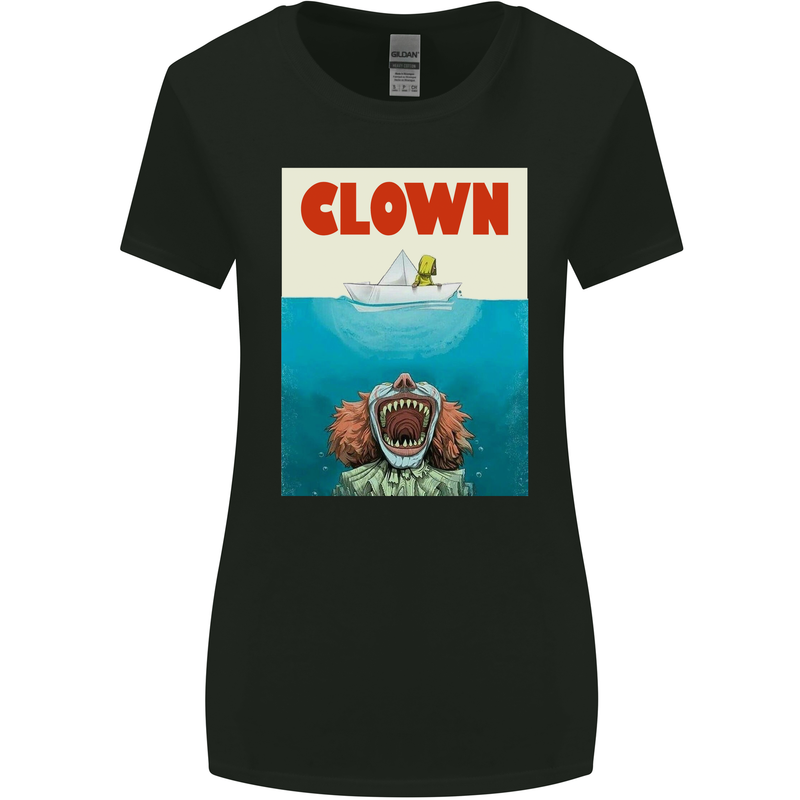 Jaws Funny Parody Clown Halloween Horror Womens Wider Cut T-Shirt Black