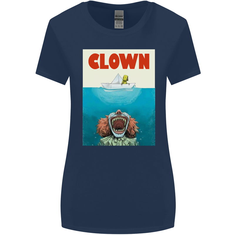 Jaws Funny Parody Clown Halloween Horror Womens Wider Cut T-Shirt Navy Blue