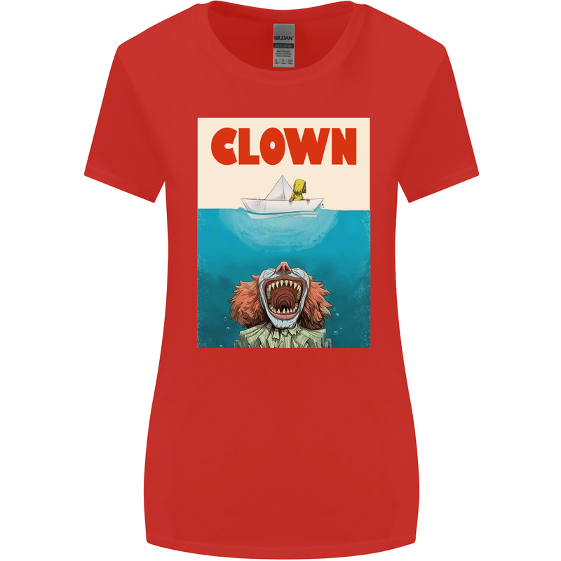 Jaws Funny Parody Clown Halloween Horror Womens Wider Cut T-Shirt Red