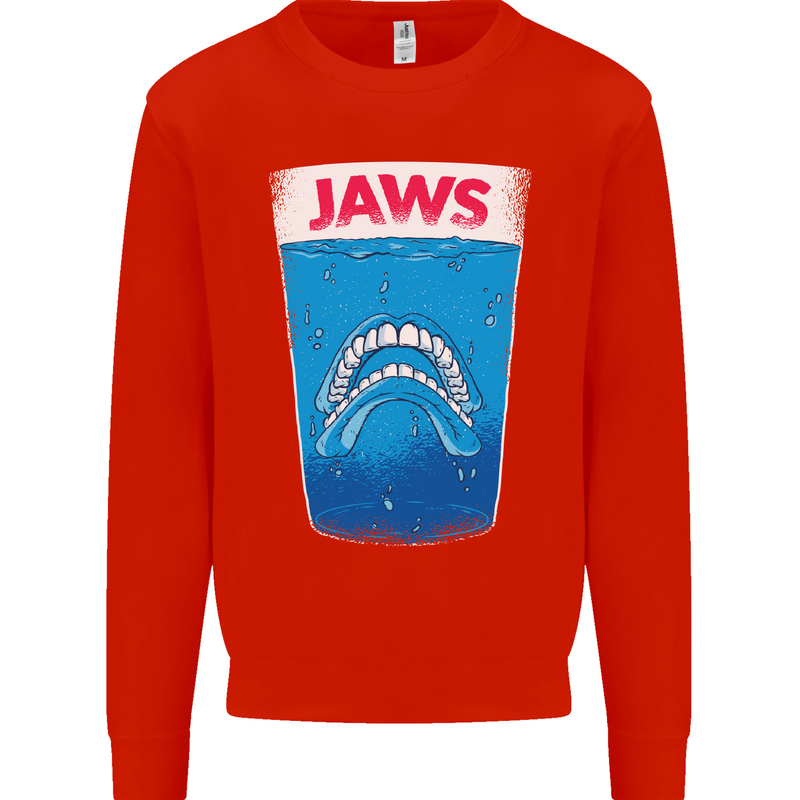 Jaws Funny Parody Dentures Skull Teeth Kids Sweatshirt Jumper Bright Red