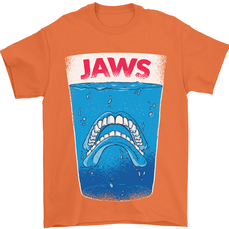 Jaws Funny Parody Dentures Skull Teeth Mens T-Shirt Cotton Gildan Orange