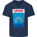 Jaws Funny Parody Dentures Skull Teeth Mens V-Neck Cotton T-Shirt Navy Blue