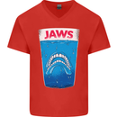 Jaws Funny Parody Dentures Skull Teeth Mens V-Neck Cotton T-Shirt Red