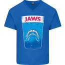 Jaws Funny Parody Dentures Skull Teeth Mens V-Neck Cotton T-Shirt Royal Blue