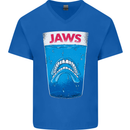 Jaws Funny Parody Dentures Skull Teeth Mens V-Neck Cotton T-Shirt Royal Blue
